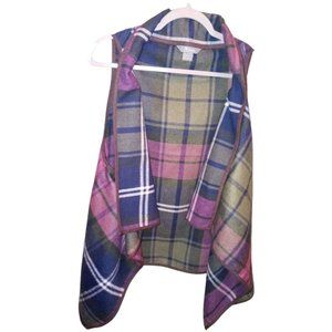 Naturals Womens Multicolor Plaid Open Front Sleeveless Cardigan Vest Sz XL